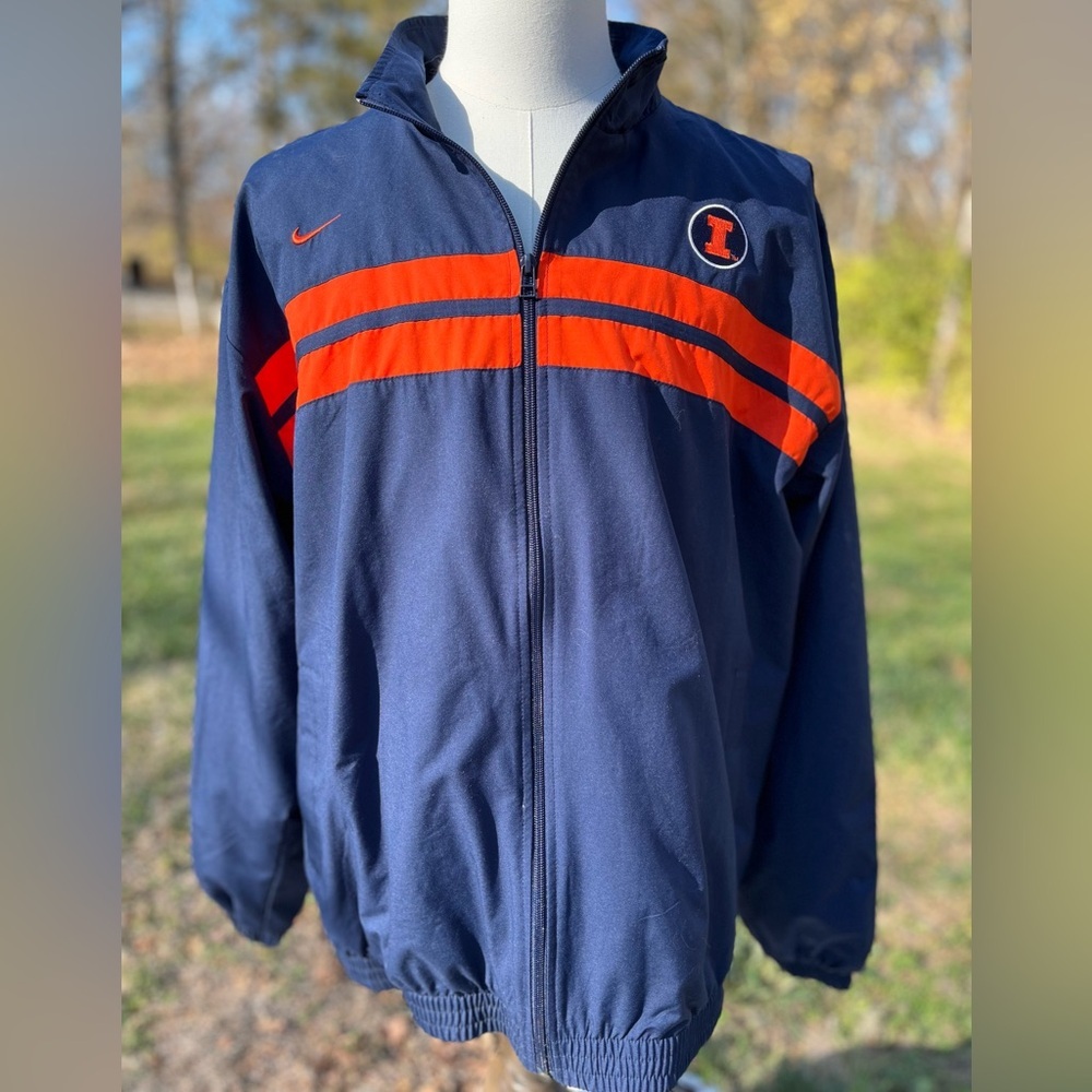 Nike U Of Illinois‎ Team Jacket Navy Blue/Orange Zip Pockets Lined Size XXL